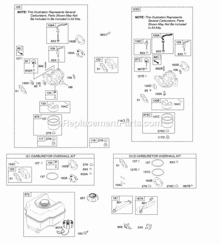 Carburetor Fuel Supply Diagram and Parts List for 127332-0133-B8  Briggs and Stratton Engine